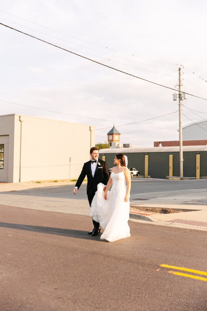 bride & groom in downtown Overland Park