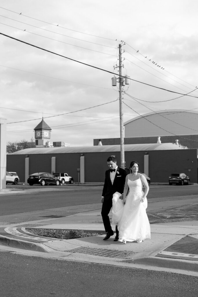 bride & groom in downtown Overland Park