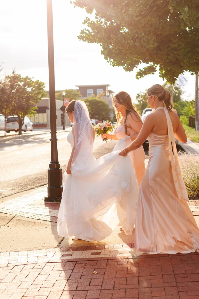 bride & bridesmaids in downtown Overland Park